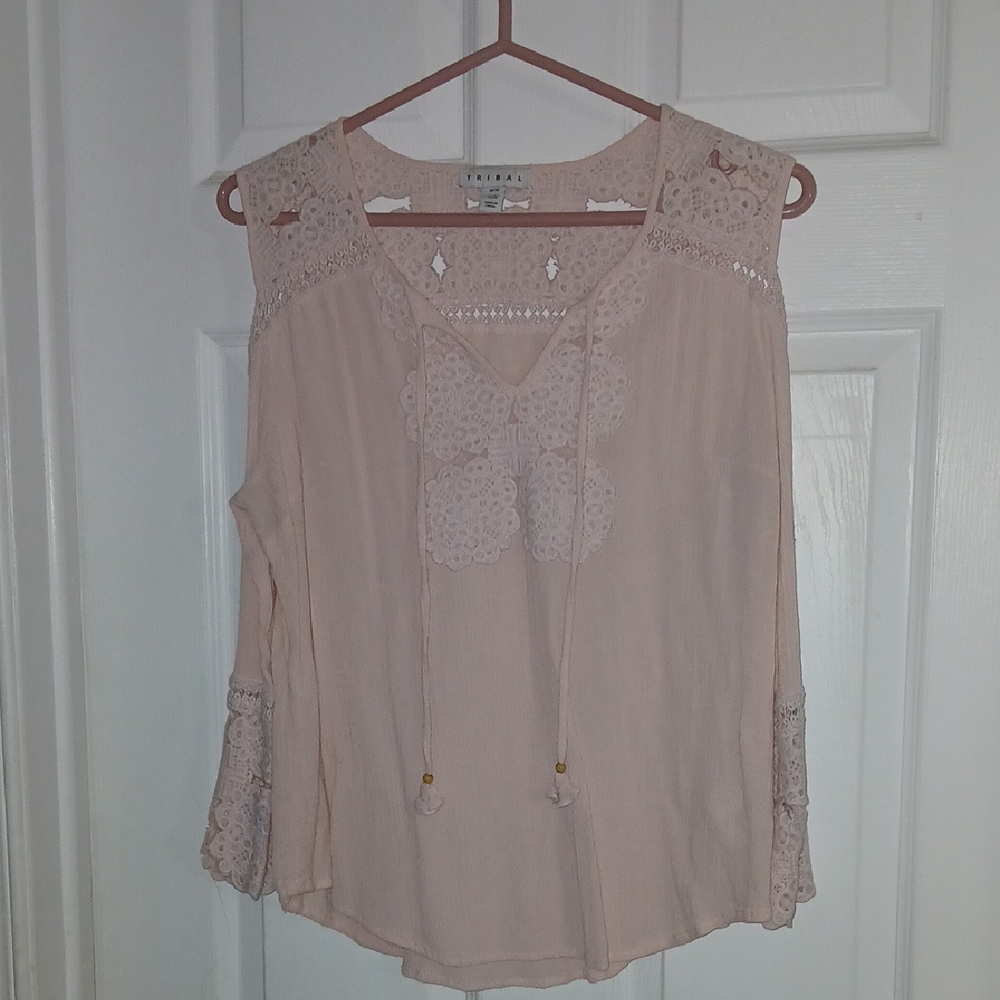 Tribal Pink Sleeveless Blouse with Pleated Embellishments